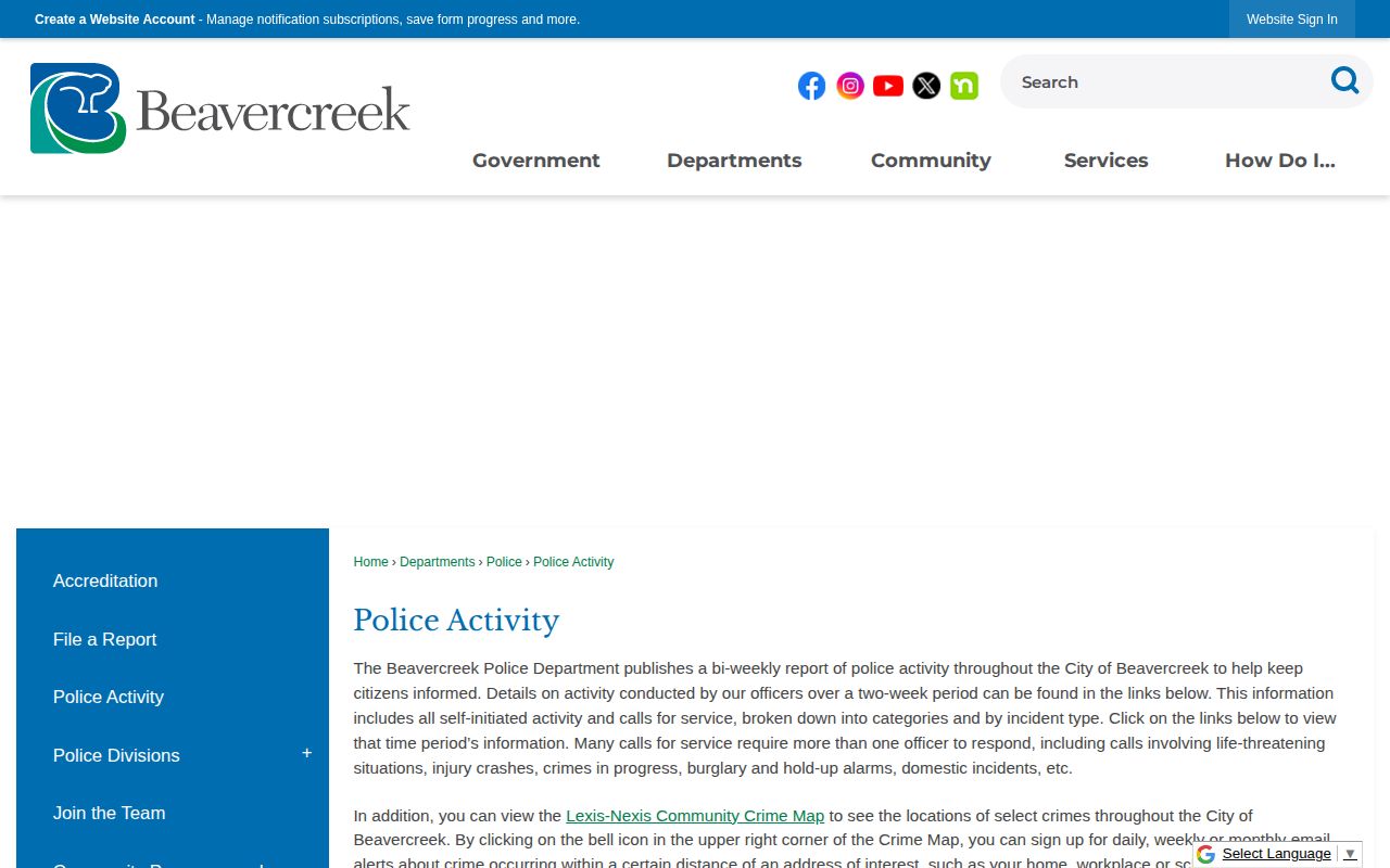 Beavercreek Police Activity page for Greene County arrest and booking record context