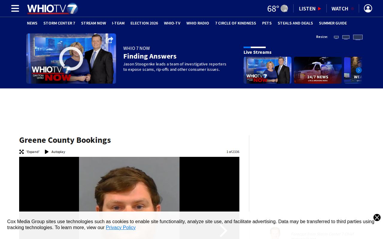 WHIO Greene County Inmates newsroom section for Greene County bookings