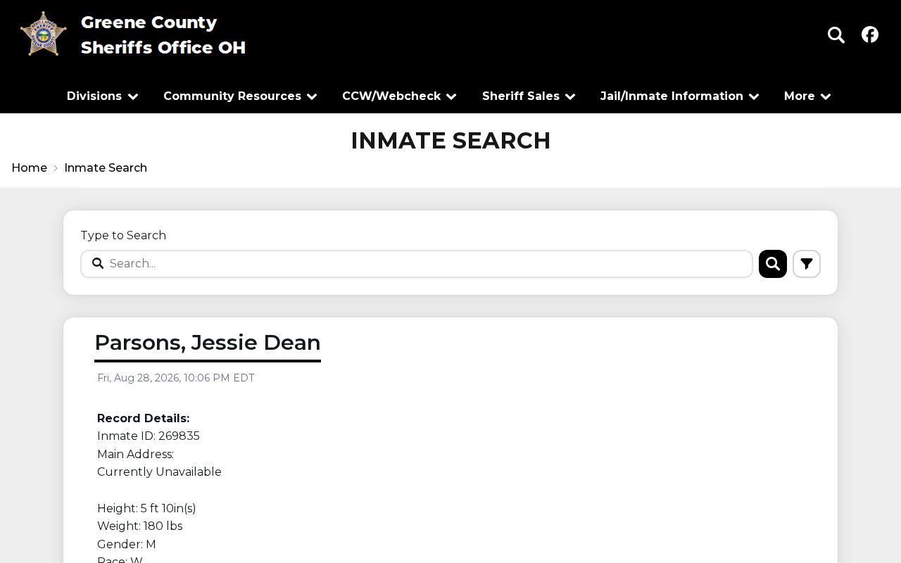 Greene County current-custody inmate search for booking records
