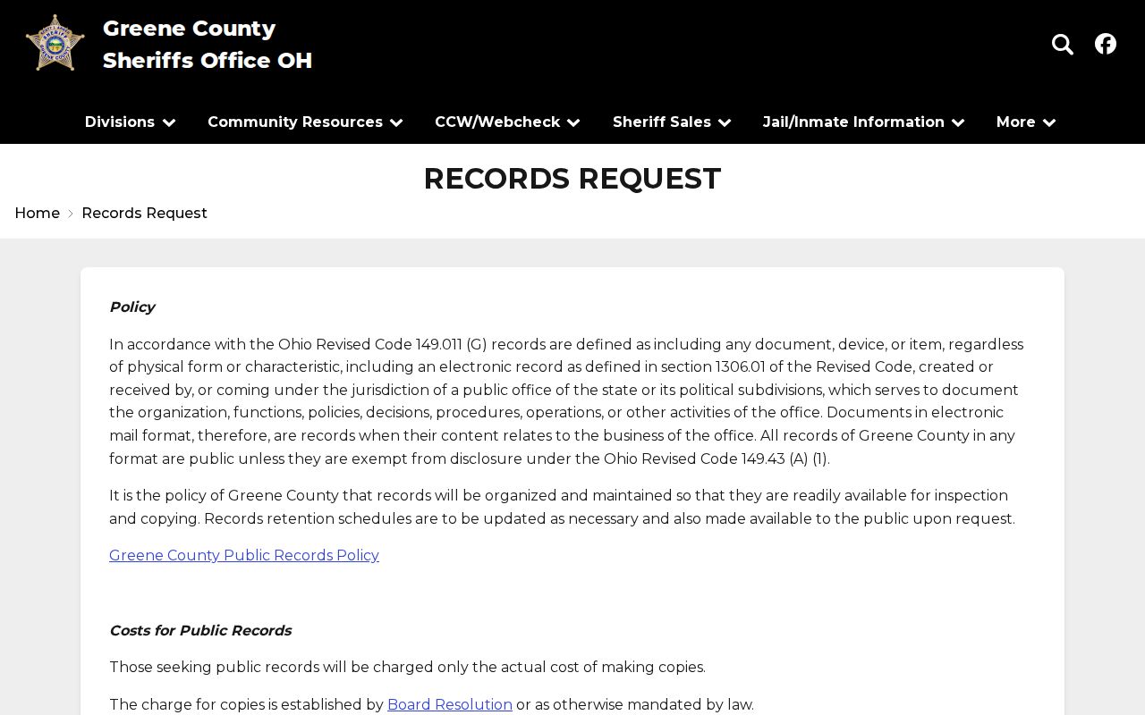 Greene County booking-record request page